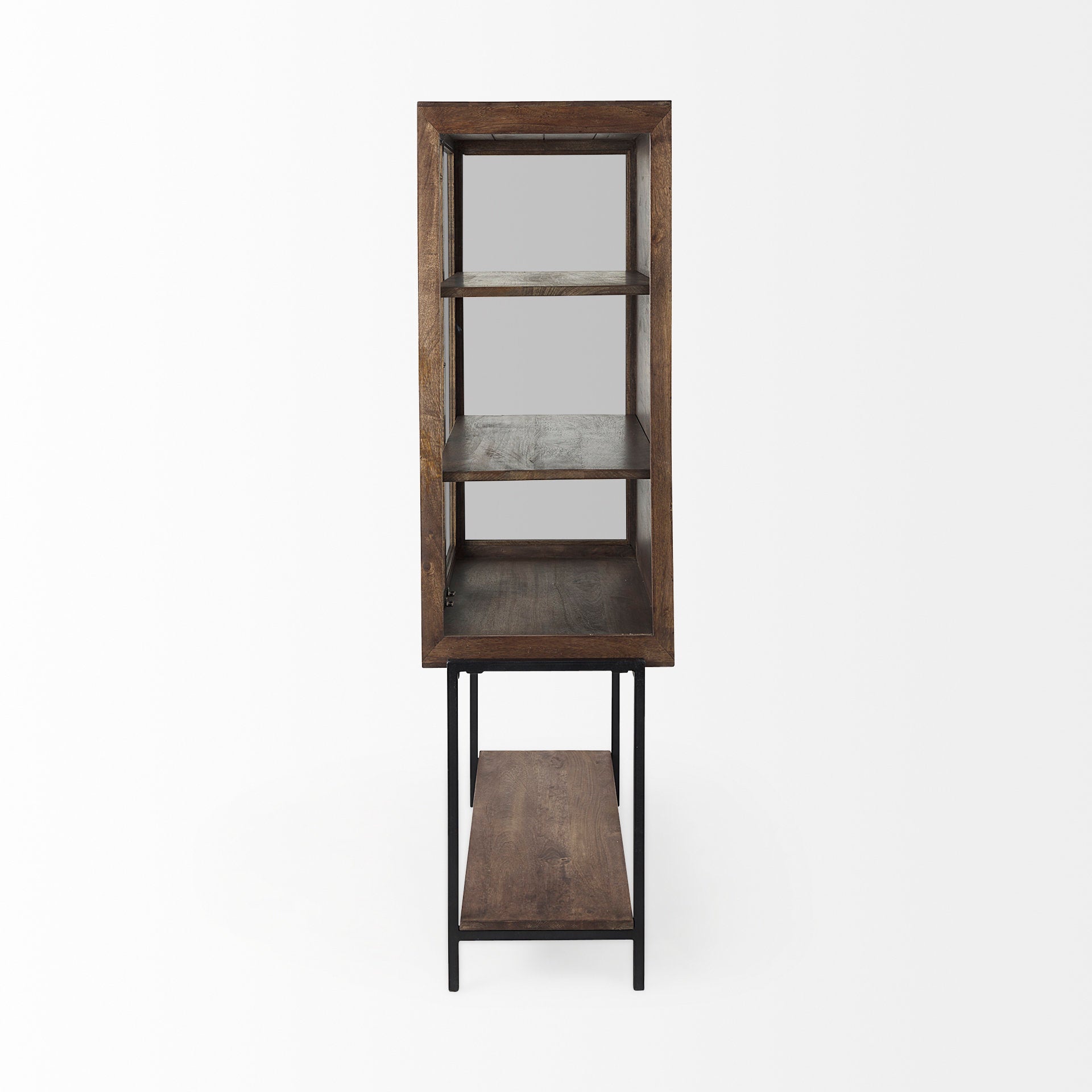 Mercana Arelius Medium Brown Wood with Black Metal Base Display Cabinet