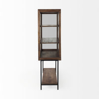 Mercana Arelius Medium Brown Wood with Black Metal Base Display Cabinet
