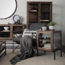 Mercana Arelius Medium Brown Wood with Black Metal Base Display Cabinet