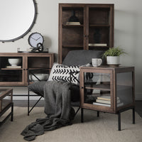 Mercana Arelius Medium Brown Wood with Black Metal Base Display Cabinet
