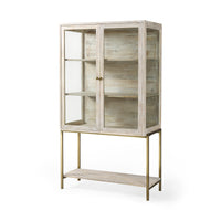 Mercana Arelius Medium Brown Wood with Black Metal Base Display Cabinet