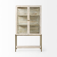 Mercana Arelius Medium Brown Wood with Black Metal Base Display Cabinet