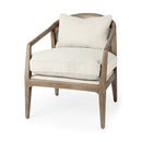 Mercana Landon Light Brown Wood With Cream Fabric Seat and Cane Back Accent Chair