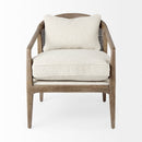Mercana Landon Light Brown Wood With Cream Fabric Seat and Cane Back Accent Chair