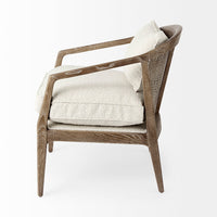 Mercana Landon Light Brown Wood With Cream Fabric Seat and Cane Back Accent Chair