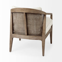 Mercana Landon Light Brown Wood With Cream Fabric Seat and Cane Back Accent Chair