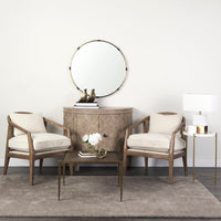 Mercana Landon Light Brown Wood With Cream Fabric Seat and Cane Back Accent Chair