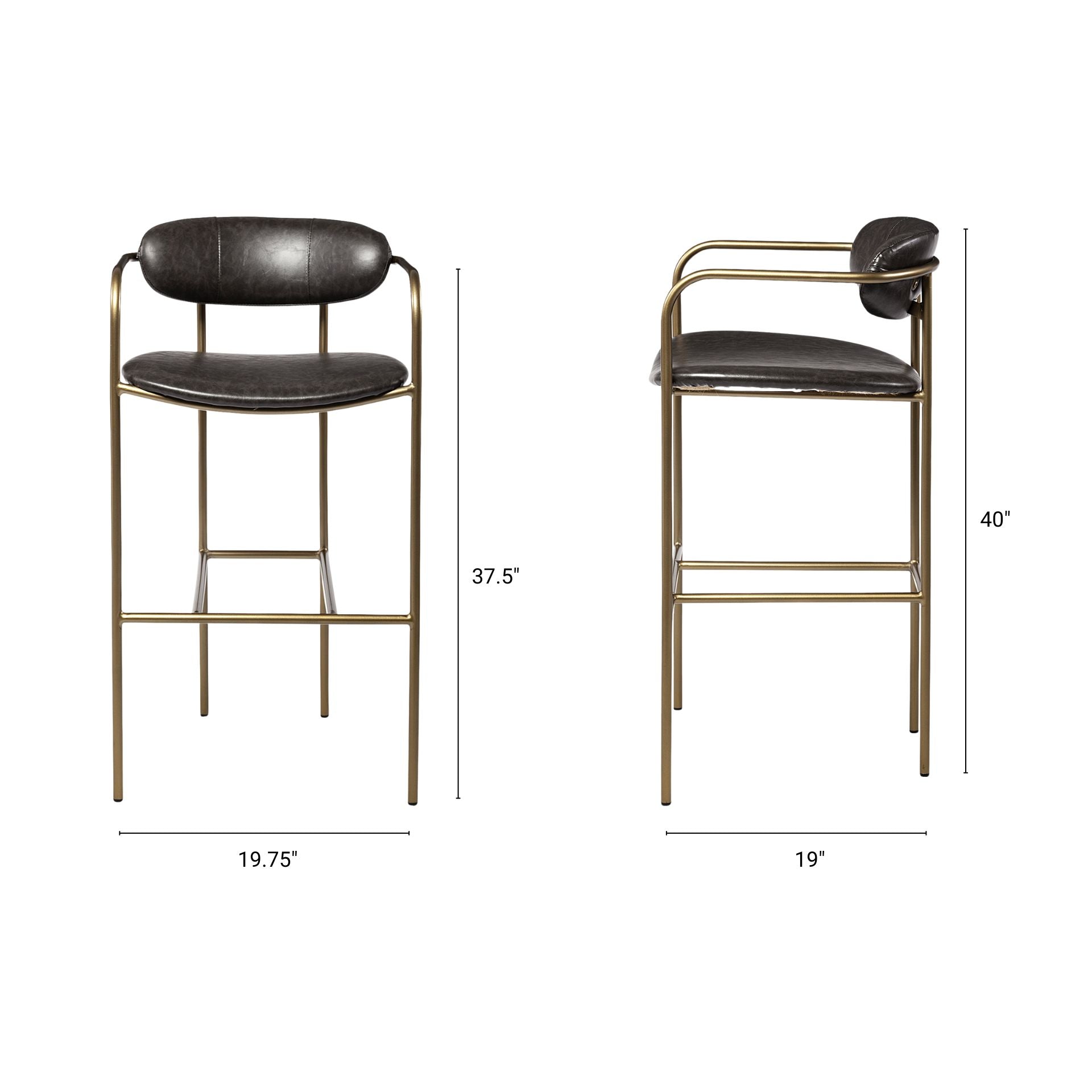 Mercana Parker Brown Faux Leather Seat Gold Metal Bar Stool