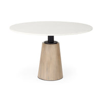 Mercana Maxwell 48L x 48W x 30H White Marble Round Top With Black / Brown Metal and Wood Pedestal Base Dining Table