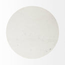Mercana Maxwell 48L x 48W x 30H White Marble Round Top With Black / Brown Metal and Wood Pedestal Base Dining Table