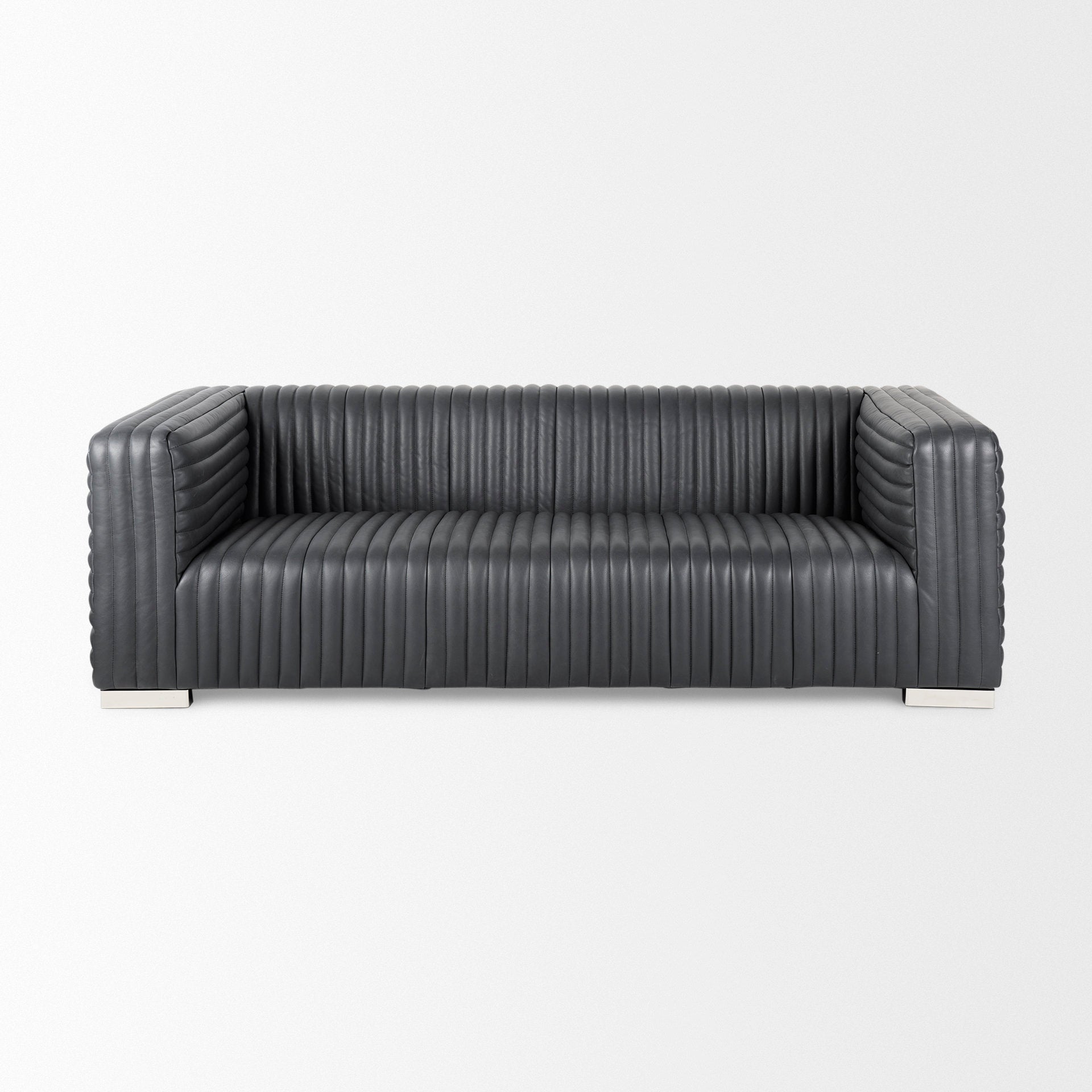 Mercana Ricciardo Black Leather Wrapped Three Seater Sofa