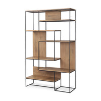 Mercana Morris 47.0L x 15.0W x 75.0H Light Brown Wood With Black Metal Frame 6-Tier Shelving Unit