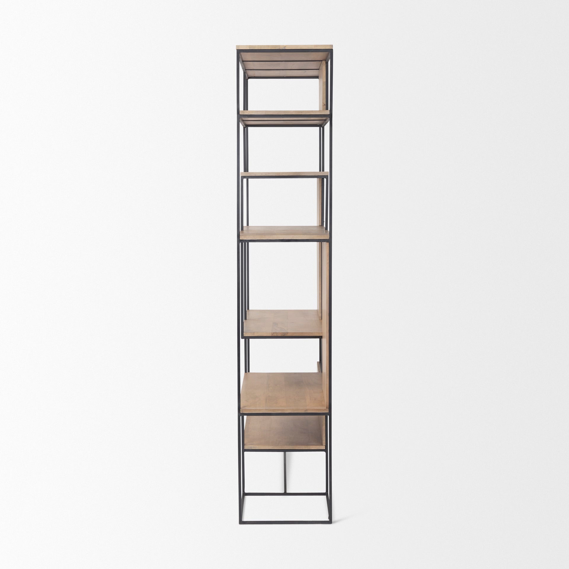 Mercana Morris 47.0L x 15.0W x 75.0H Light Brown Wood With Black Metal Frame 6-Tier Shelving Unit