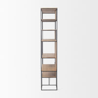 Mercana Morris 47.0L x 15.0W x 75.0H Light Brown Wood With Black Metal Frame 6-Tier Shelving Unit