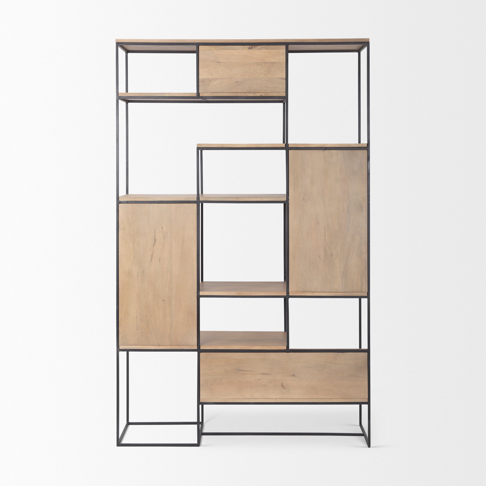Mercana Morris 47.0L x 15.0W x 75.0H Light Brown Wood With Black Metal Frame 6-Tier Shelving Unit