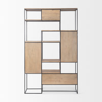 Mercana Morris 47.0L x 15.0W x 75.0H Light Brown Wood With Black Metal Frame 6-Tier Shelving Unit