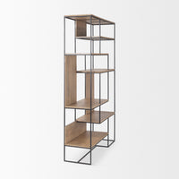 Mercana Morris 47.0L x 15.0W x 75.0H Light Brown Wood With Black Metal Frame 6-Tier Shelving Unit