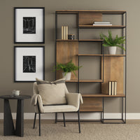 Mercana Morris 47.0L x 15.0W x 75.0H Light Brown Wood With Black Metal Frame 6-Tier Shelving Unit