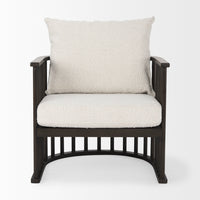 Mercana Kopari 30.1L x 30.5W x 37.2H White Boucle Fabric With Dark Brown Wood Accent Chair