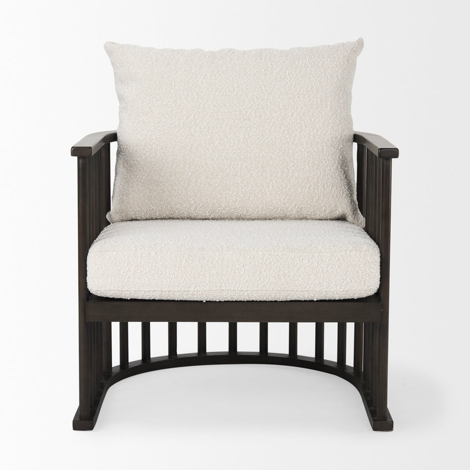 Mercana Kopari 30.1L x 30.5W x 37.2H White Boucle Fabric With Dark Brown Wood Accent Chair
