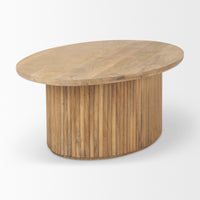Mercana Terra 48L x 28W x 15H Light Brown Wood Oval Fluted Coffee Table