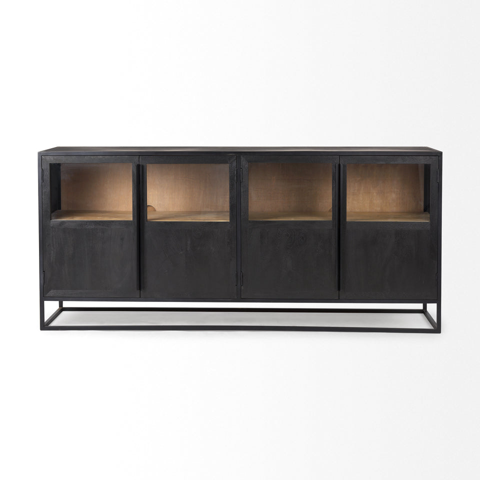 Mercana Sloan 80.0L x 17.0W x 36.0H Black Wood With Black Metal Frame Sideboard