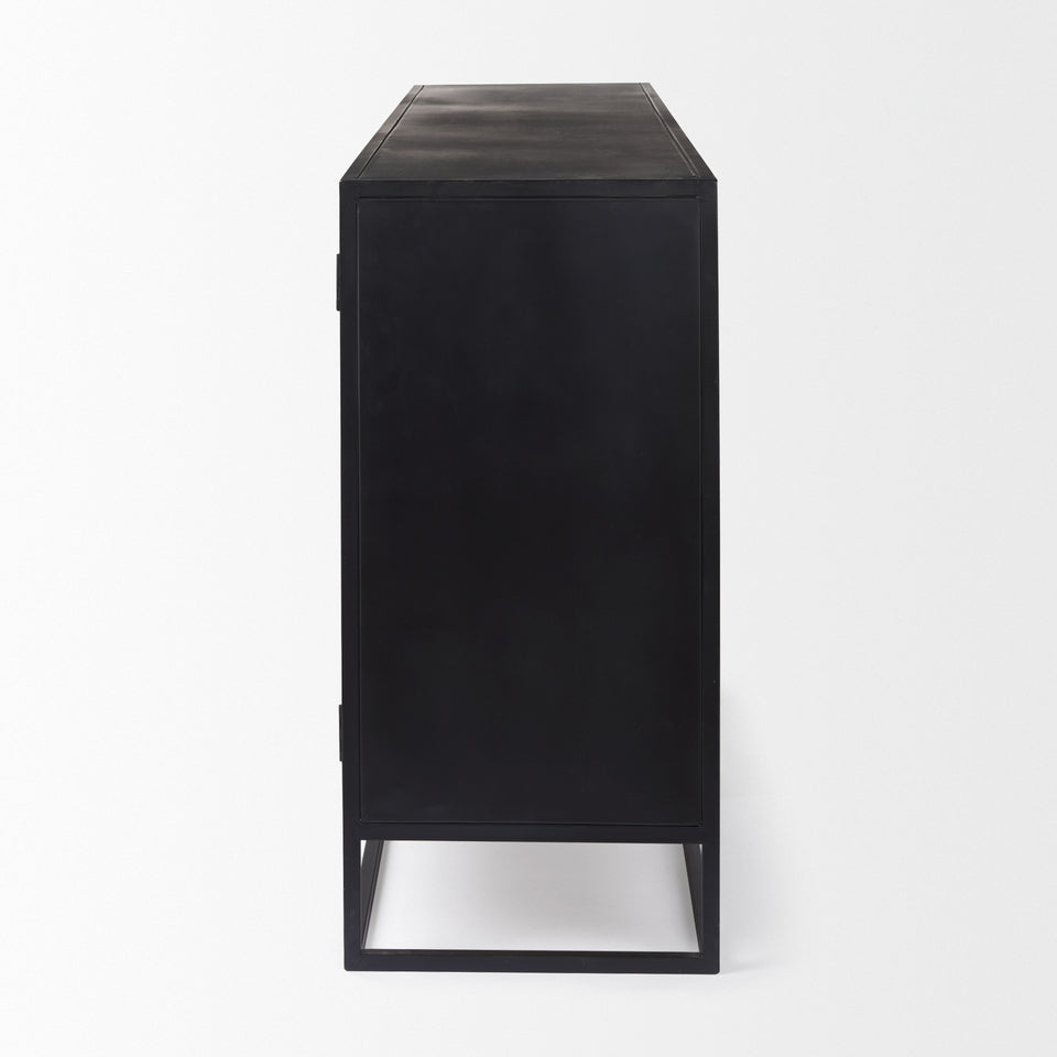 Mercana Sloan 80.0L x 17.0W x 36.0H Black Wood With Black Metal Frame Sideboard