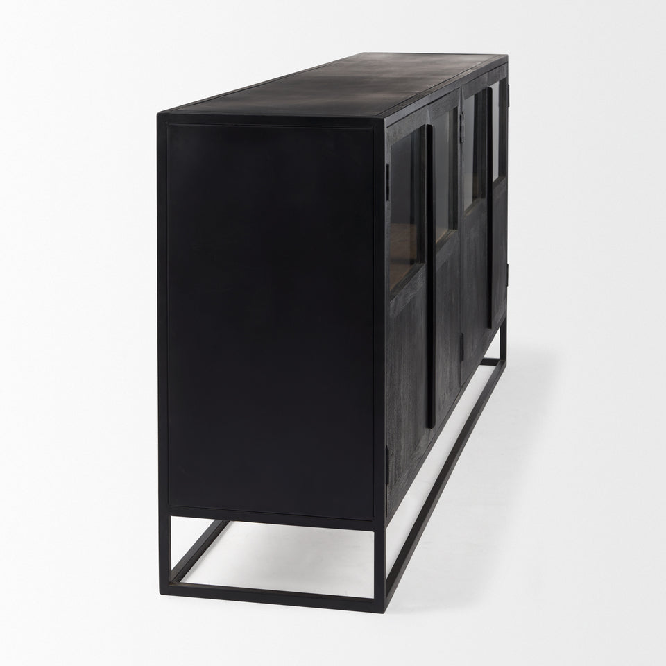 Mercana Sloan 80.0L x 17.0W x 36.0H Black Wood With Black Metal Frame Sideboard