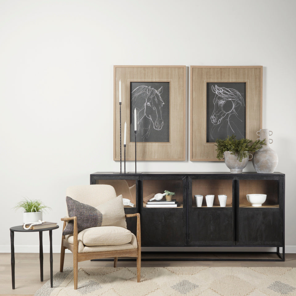 Mercana Sloan 80.0L x 17.0W x 36.0H Black Wood With Black Metal Frame Sideboard