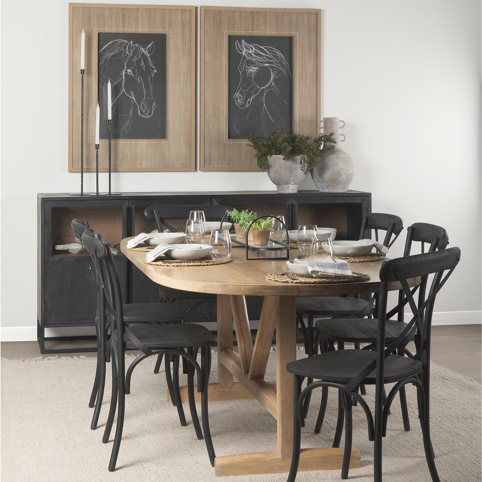 Mercana Sloan 80.0L x 17.0W x 36.0H Black Wood With Black Metal Frame Sideboard