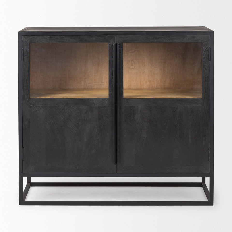 Mercana Sloan Black Wood With Black Metal Frame Accent Cabinet