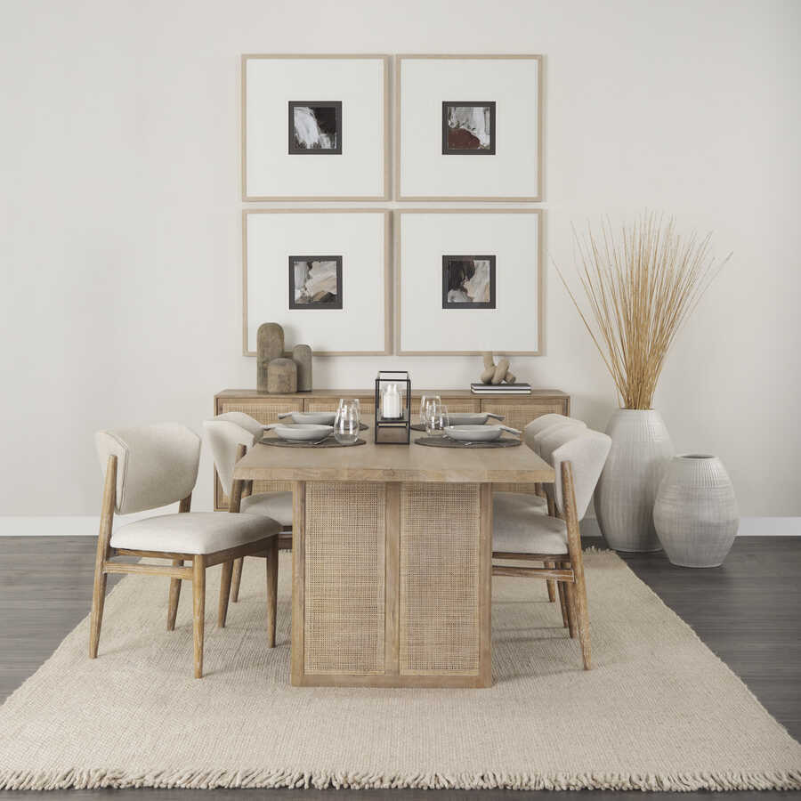 Mercana Grier 84L Light Brown Wood with Cane Dining Table