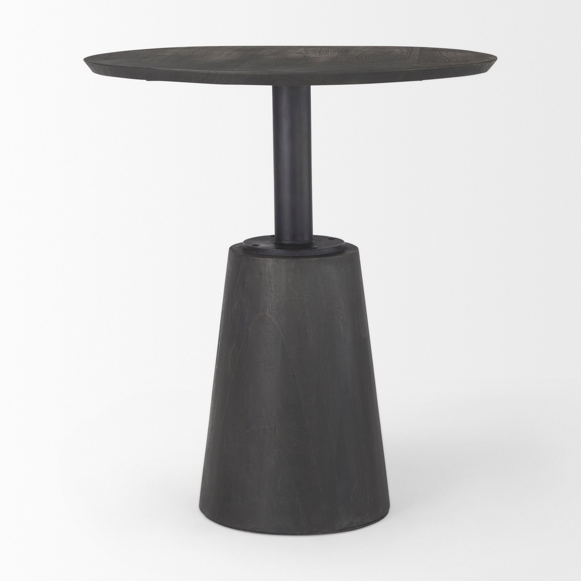 Mercana Maxwell 32" Round Black-Brown Wood With Black Metal Pedestal Bistro Table