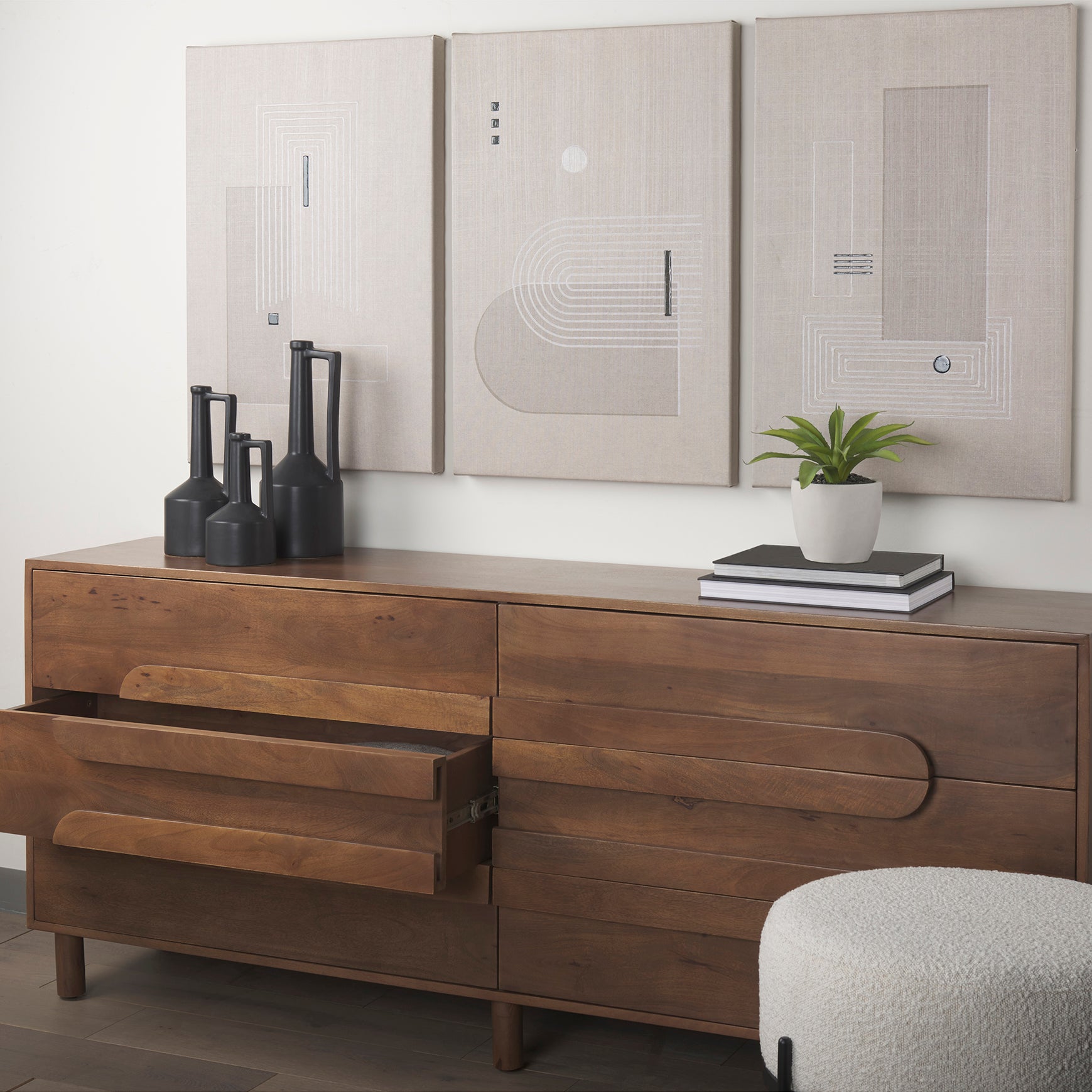 Mercana Astrid Medium Brown Solid Wood 6 Drawer Sideboard