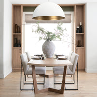 Mercana Stamford Beige Upholstered Seat With Wood Back, Black Metal Frame Dining Chair