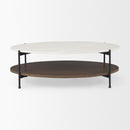 Mercana Larkin 48" Oval White Marble Top and Solid Wood Shelf With Black Metal Frame Coffee Table