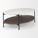 Mercana Larkin 48" Oval White Marble Top and Solid Wood Shelf With Black Metal Frame Coffee Table