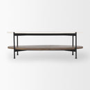 Mercana Larkin 48" Oval White Marble Top and Solid Wood Shelf With Black Metal Frame Coffee Table