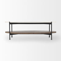 Mercana Larkin 48" Oval White Marble Top and Solid Wood Shelf With Black Metal Frame Coffee Table