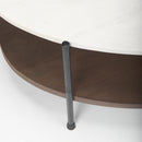 Mercana Larkin 48" Oval White Marble Top and Solid Wood Shelf With Black Metal Frame Coffee Table