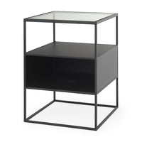 Mercana Samson 15.7L x 15.7W x 21.3H Side Table Matte Black Metal and Glass