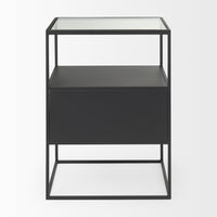 Mercana Samson 15.7L x 15.7W x 21.3H Side Table Matte Black Metal and Glass