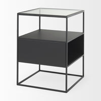 Mercana Samson 15.7L x 15.7W x 21.3H Side Table Matte Black Metal and Glass