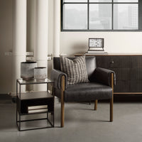 Mercana Samson 15.7L x 15.7W x 21.3H Side Table Matte Black Metal and Glass