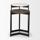 Mercana Larkin II Marble and Medium Brown Wood Round Tabletop Nesting End/Side Tables