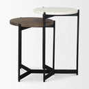 Mercana Larkin II Marble and Medium Brown Wood Round Tabletop Nesting End/Side Tables
