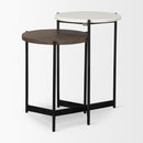 Mercana Larkin II Marble and Medium Brown Wood Round Tabletop Nesting End/Side Tables