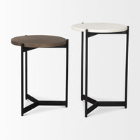 Mercana Larkin II Marble and Medium Brown Wood Round Tabletop Nesting End/Side Tables