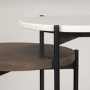 Mercana Larkin II Marble and Medium Brown Wood Round Tabletop Nesting End/Side Tables