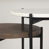 Mercana Larkin II Marble and Medium Brown Wood Round Tabletop Nesting End/Side Tables